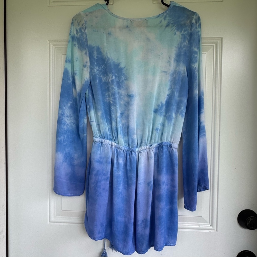 Lulus Romper Women Small Blue Tie Dye Long Sleeve Boho Festival - Picture 10 of 13